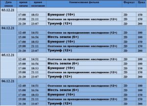 💢Расписание киносеансов на 3 - 6 декабря💢