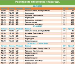 💢Расписание киносеансов на 22 - 26 июня💢