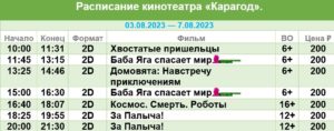 💢Расписание киносеансов на 3 - 7 августа💢