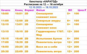 💢Расписание киносеансов на 12 - 16 октября💢
