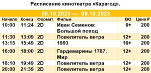 💢Расписание киносеансов на 5 - 9 октября💢