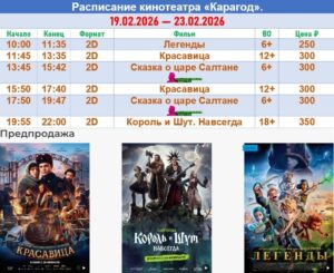 💢Расписание киносеансов на 19 - 23 февраля💢