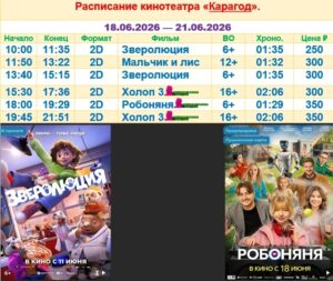 💢Расписание киносеансов на 18 - 21 июня💢